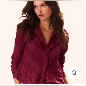 LoveShackFancy | Isaline Button Down Lace Top | Oxblood
